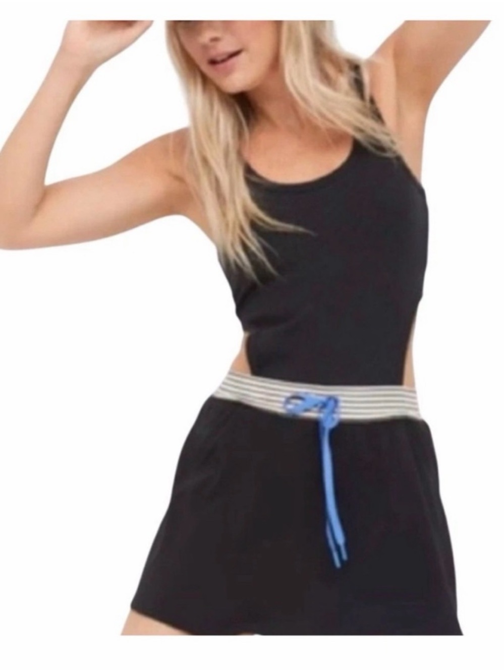 AERIE Ribbed Cutout Athletic Romper Dress Size Large Black